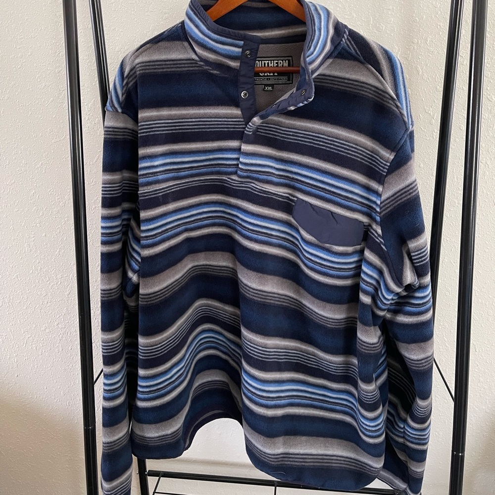 Southern Grit Authentic Outfitter Tundra Fleece Navy Stripe Pullover Soft XXL